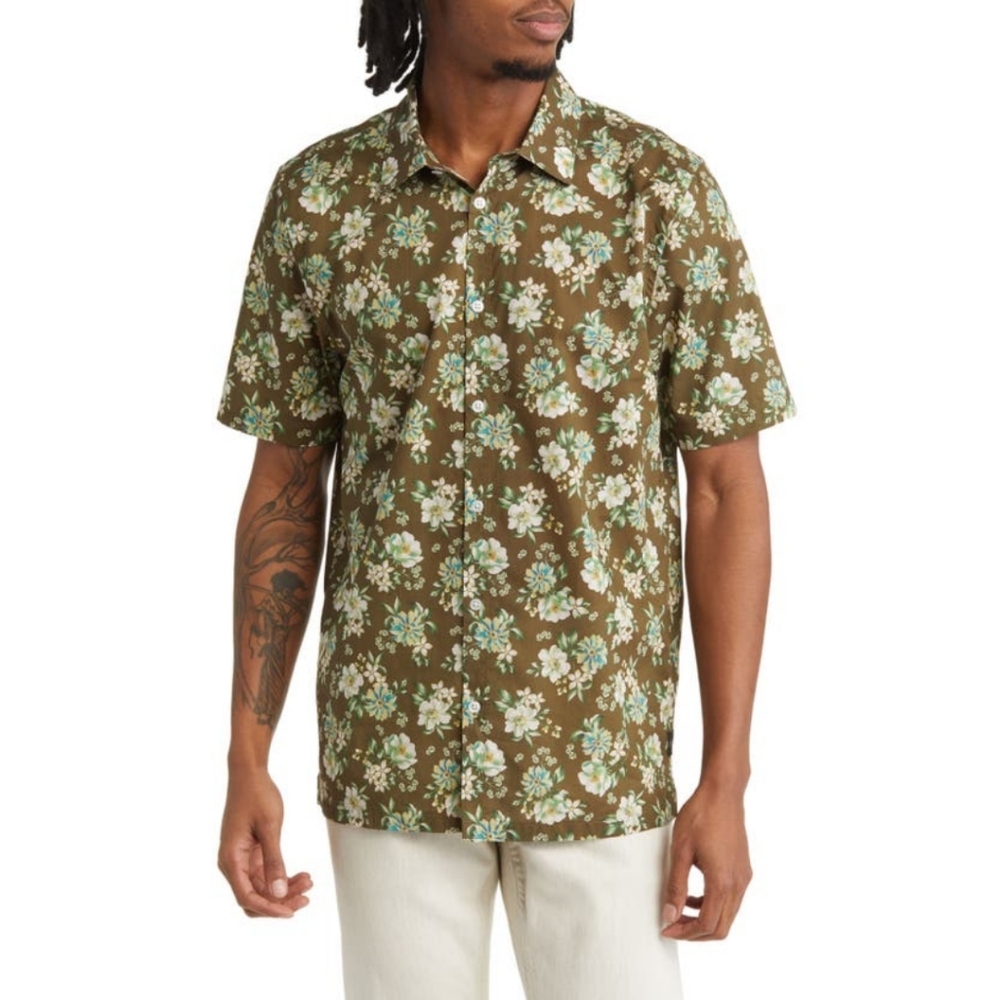 Good Man Brand Big On Point Organic Cotton ButtonUp Shirt Olive Classical Floral